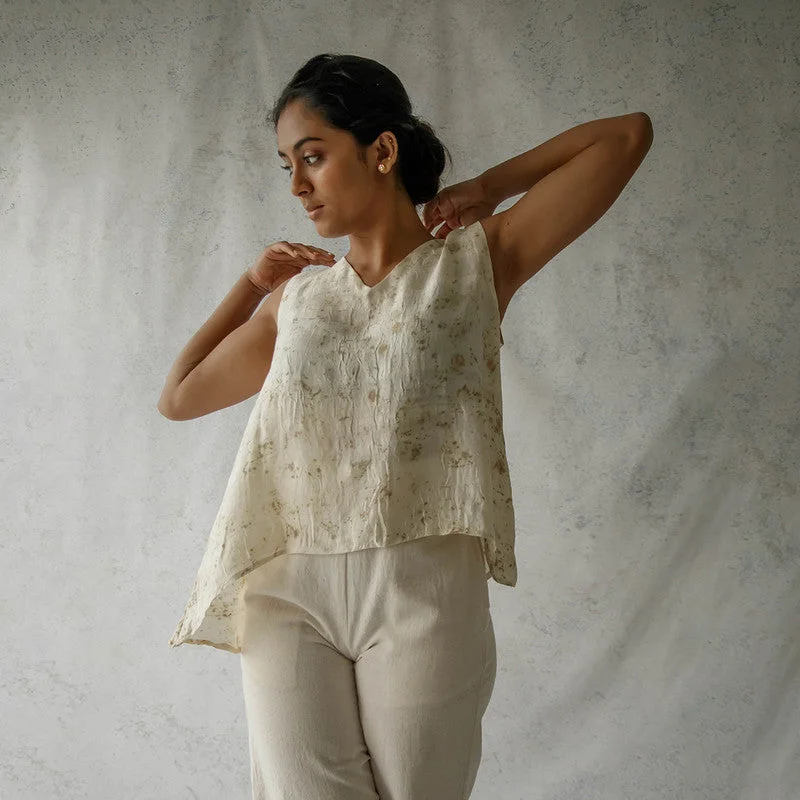 Mulberry Silk Printed Top | Natural Dyed | Beige