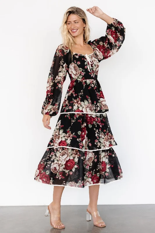 Viviana Tiered Dress | Black Floral