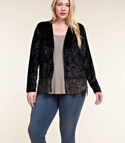 Plus Velvet Long Sleeve Cardigan