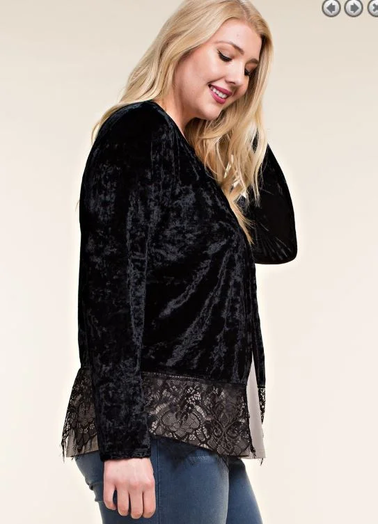 Plus Velvet Long Sleeve Cardigan