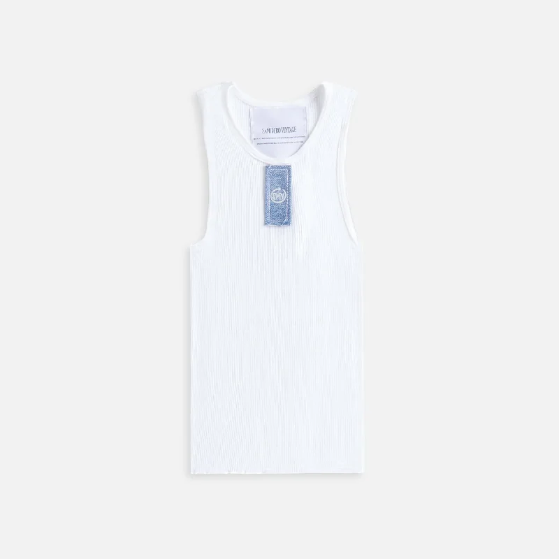 Sami Miro Vintage Blue Denim Scrap Tank - White