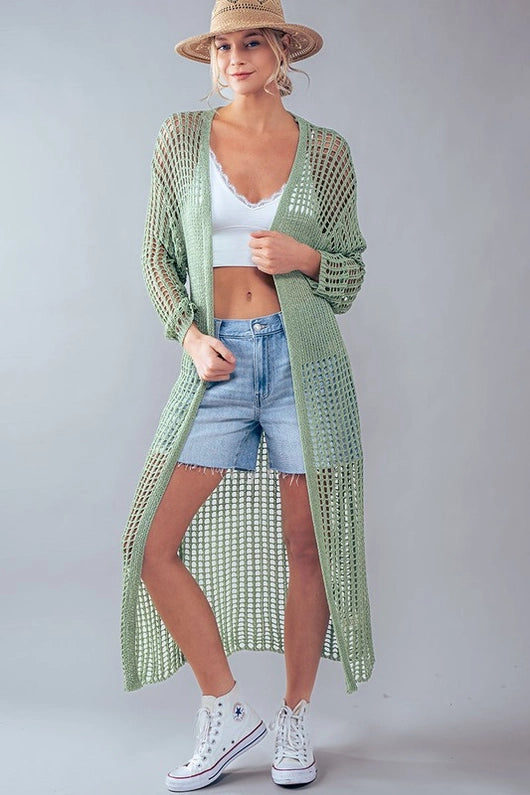 Women's Crochet Lace Long Summer Cardigan in (Rust or Sage)