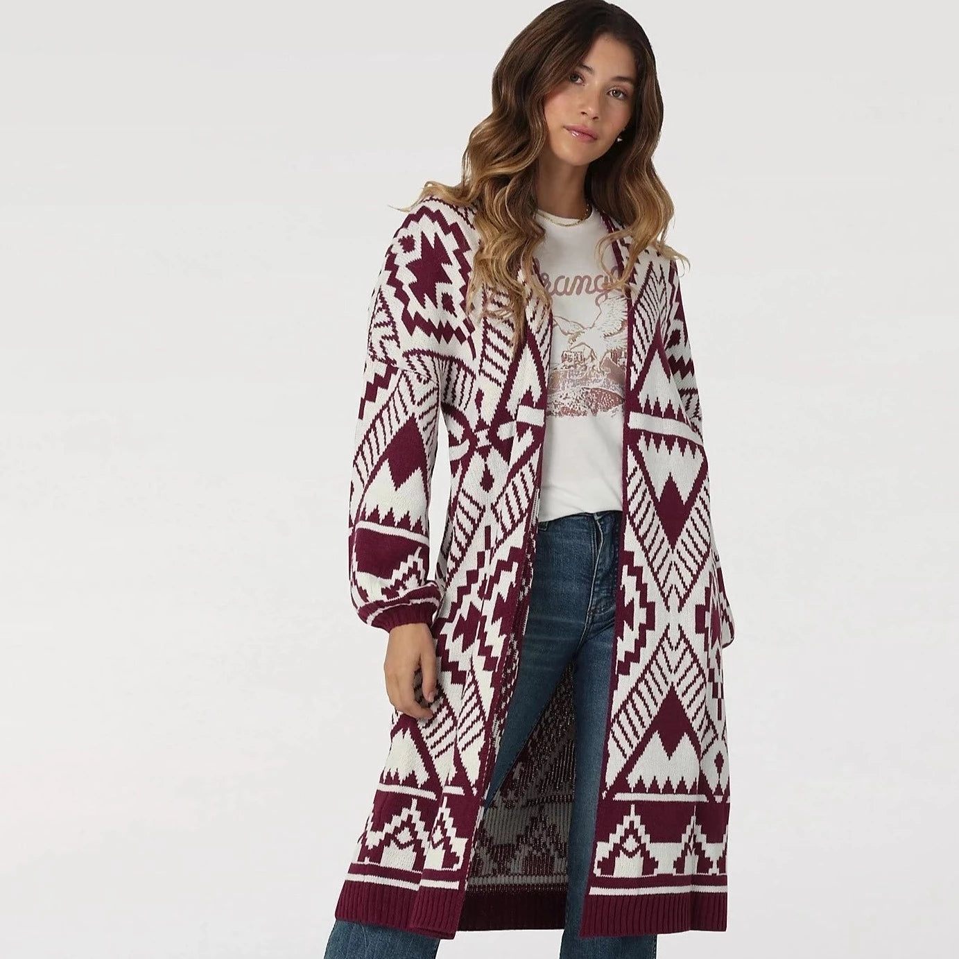 Wrangler Women's Magenta Aztec Long Cardigan