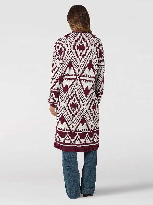 Wrangler Women's Magenta Aztec Long Cardigan