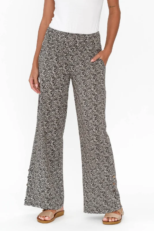 Angelica Brown Abstract Cotton Shirred Pants