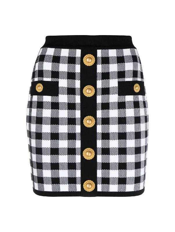 buttoned gingham knitted miniskirt