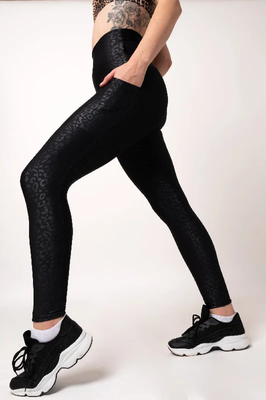 Black Exotic Touch Jag - Panel Pocket Extra High Waisted 7/8 Leggings