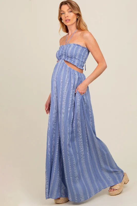 blue-striped-cutout-halter-wide-leg-maternity-jumpsuit