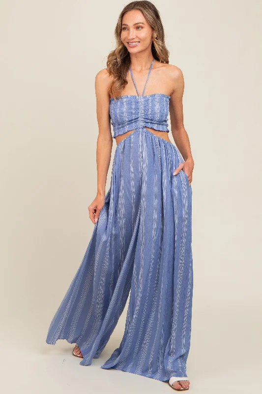 blue-striped-cutout-halter-wide-leg-maternity-jumpsuit