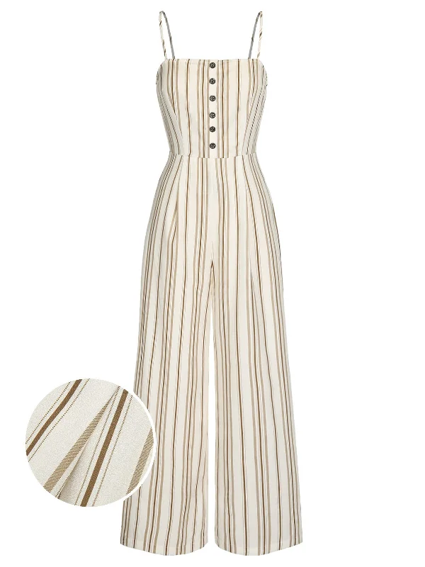 [Pre-Sale] Brown 1930s Stripes Spaghetti Straps Jumpsuit