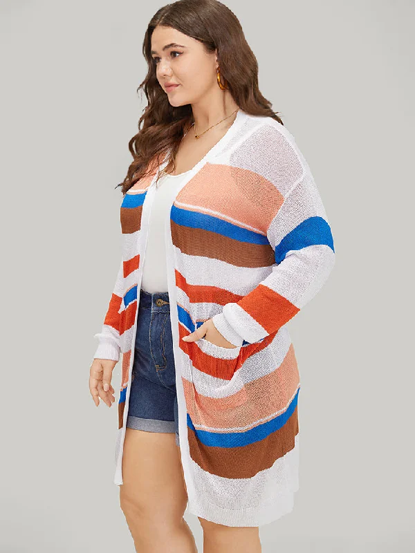 colorblock-contrast-pocket-tunic-open-front-cardigan