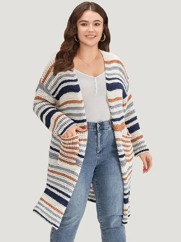 contrast-striped-patched-pocket-split-side-cardigan