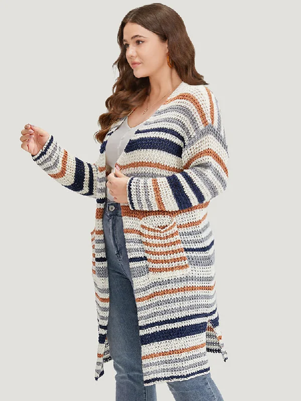 contrast-striped-patched-pocket-split-side-cardigan