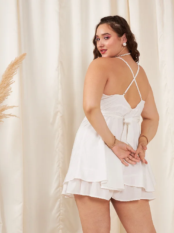 cur-jp1783wh-berrylush-women-plus-size-solid-white-v-neck-sleeveless-waist-tie-up-backless-layered-mini-playsuit