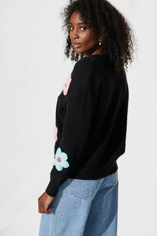 daytales-knit-cardigan-in-black-with-multi-flower-wool-blend