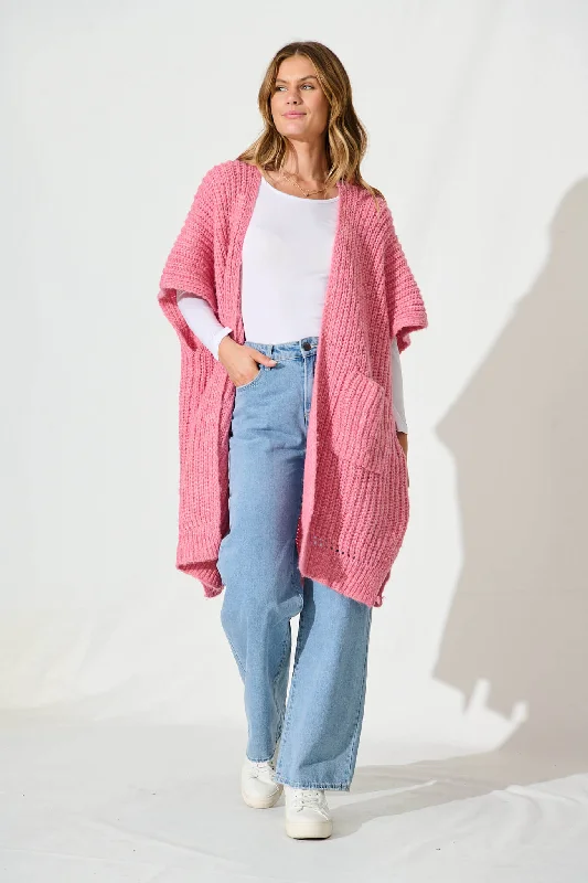 Debbie Knit Cardigan In Pink Marle Wool Blend