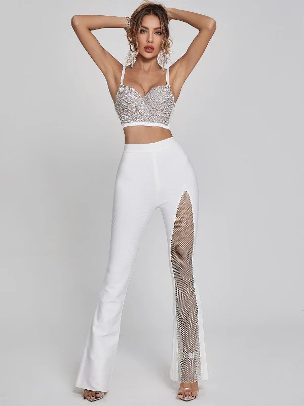 Della Mesh Diamond Bandage Pants In White