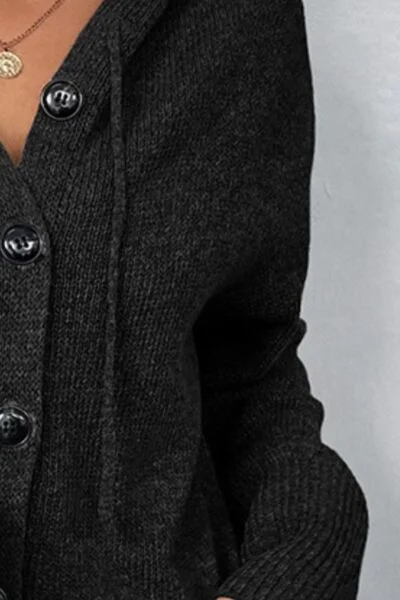 drawstring-button-up-hooded-cardigan