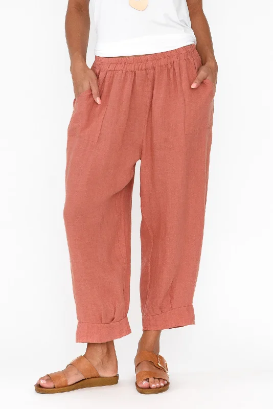 Elide Rust Linen Cropped Pants