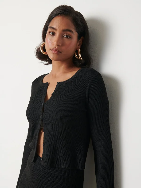 Emberlyn Button Up Knit Cardigan - Black