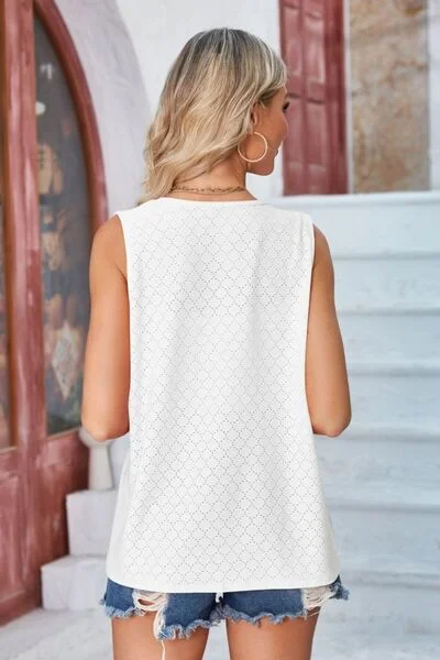 eyelet-open-front-sleeveless-cardigan