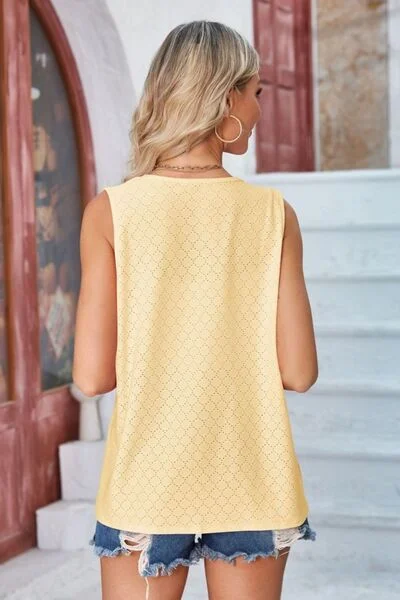 eyelet-open-front-sleeveless-cardigan