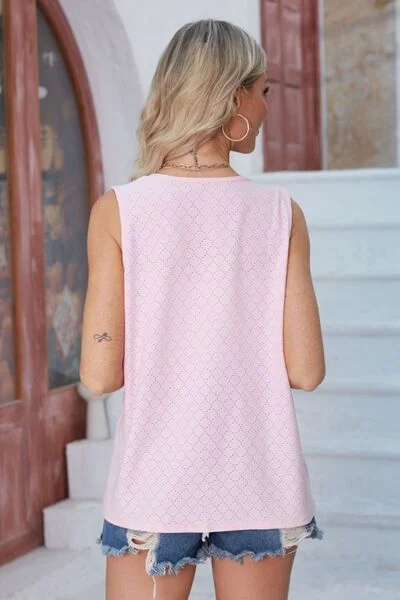 eyelet-open-front-sleeveless-cardigan