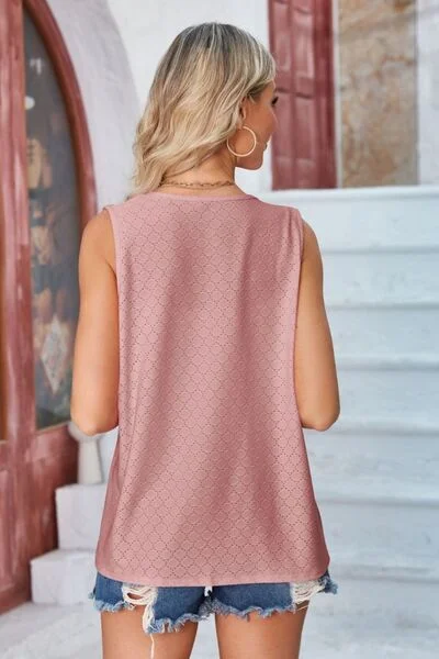 eyelet-open-front-sleeveless-cardigan