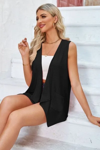 eyelet-open-front-sleeveless-cardigan