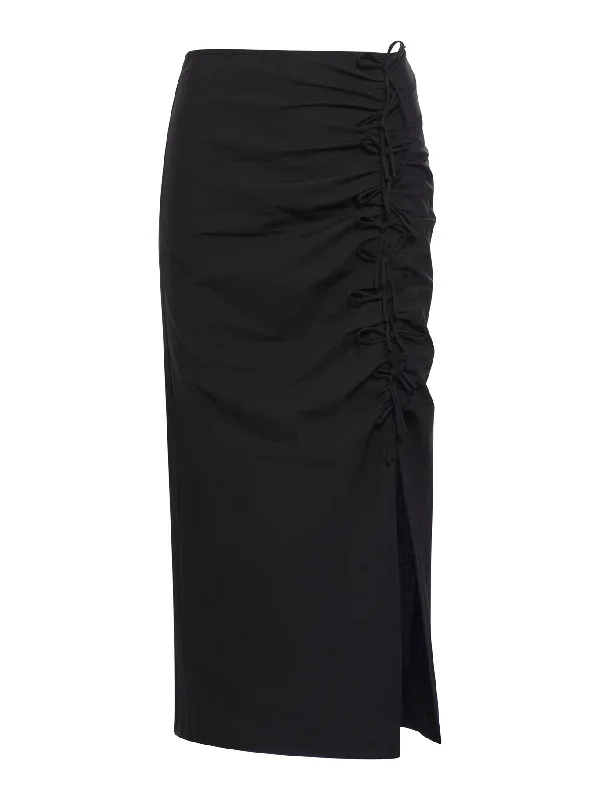 BLACK DRAPEY MELANGE MIDI SKIRT