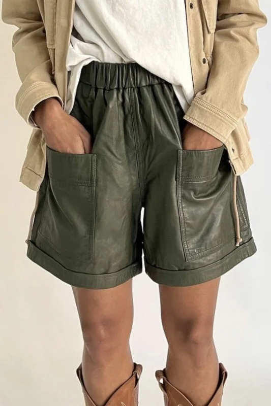 Gossia - ThillaGO Leather Shorts - Dark Army