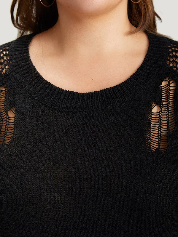 hollow-out-patchwork-raglan-sleeve-ripped-pullover