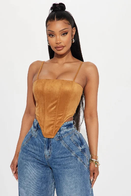 Howdy Faux Suede Corset Top - Camel