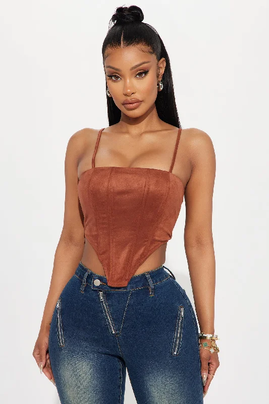 Howdy Faux Suede Corset Top - Chocolate