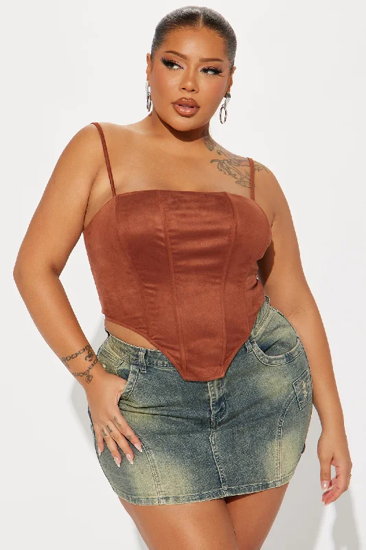 howdy-faux-suede-corset-top-chocolate