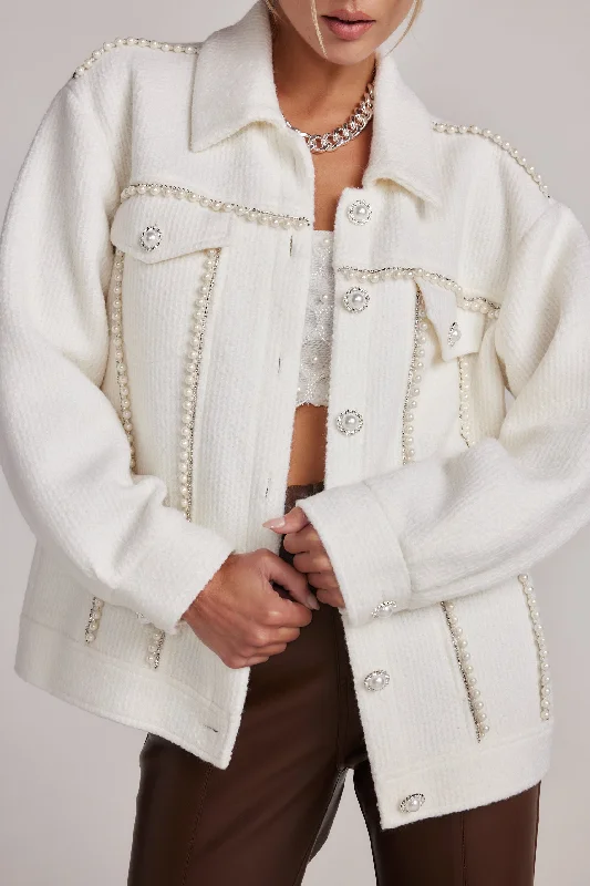 Leia Pearl Embellished Cream Jacket