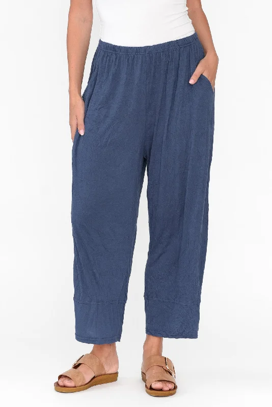 Lira Blue Crinkle Cotton Wide Leg Pants