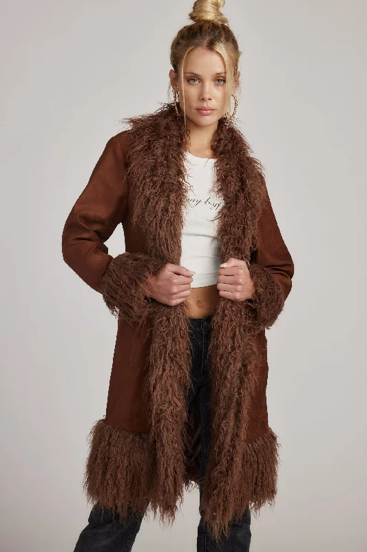 Madison Brown Faux Fur Trim Coat