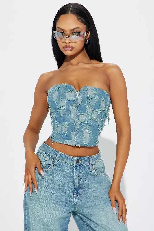 Manhattan Distressed Denim Corset Top - Vintage Wash