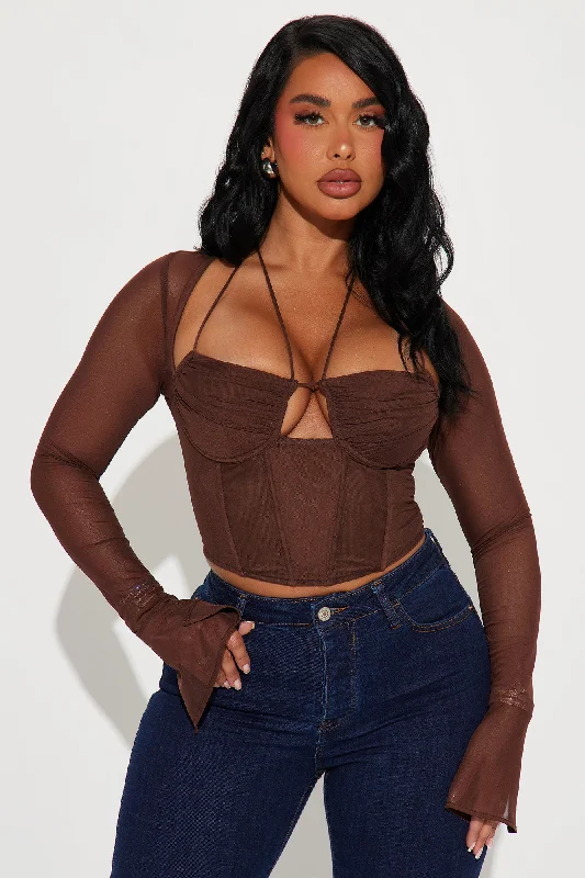 Melanie Mesh Corset Top - Brown