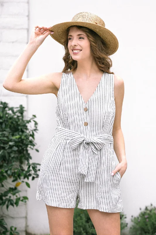 Melinda Striped Buttoned Romper