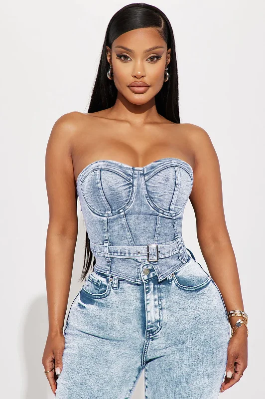 No Invite Denim Corset Top - Light Wash