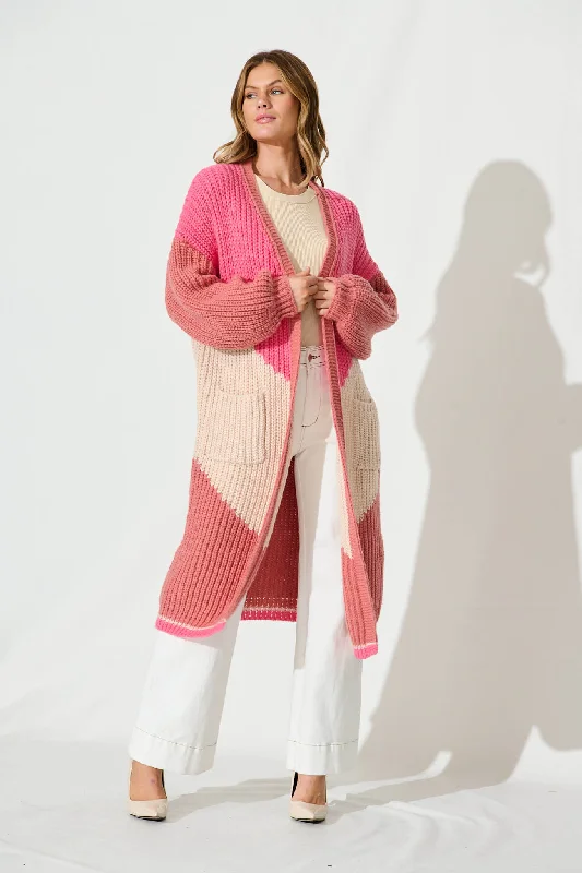 Osbourne Knit Cardigan In Pink And Beige