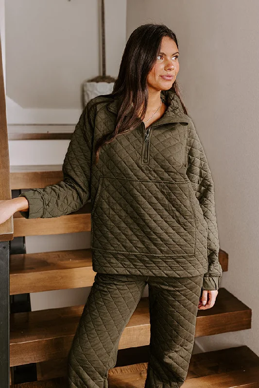 Paris Mornings Quilted Sweater In Dark Sage