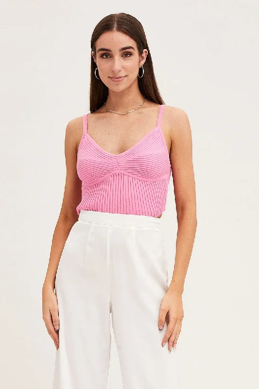 Pink Knit Top Sleeveless Ribbed