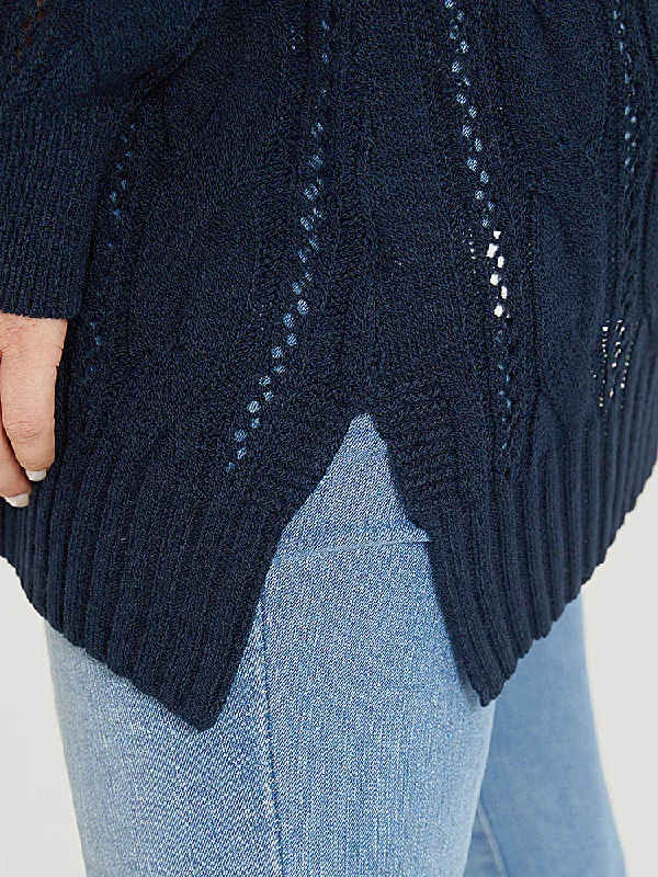 plain-button-up-cable-knit-split-side-cardigan