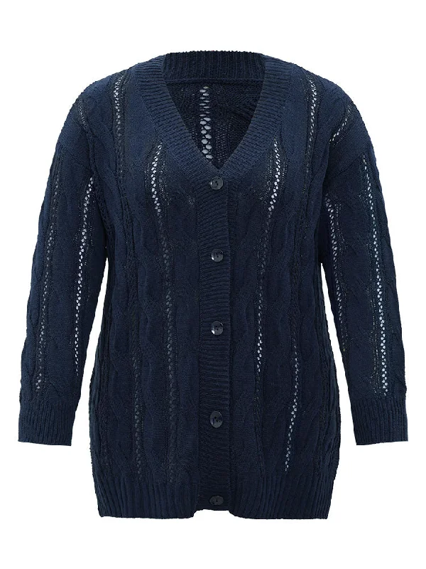 plain-button-up-cable-knit-split-side-cardigan