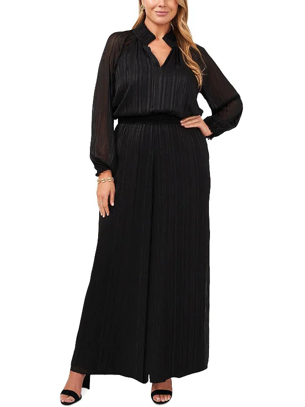 Plus Womens Wide Leg V-Neck Jumpsuit