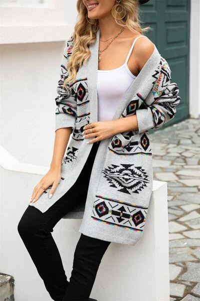 pocketed-geometric-open-front-dropped-shoulder-cardigan