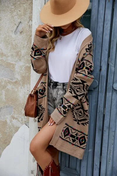 pocketed-geometric-open-front-dropped-shoulder-cardigan